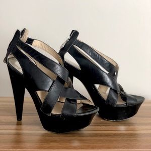 Michael Kors 5 inch black leather platform heel